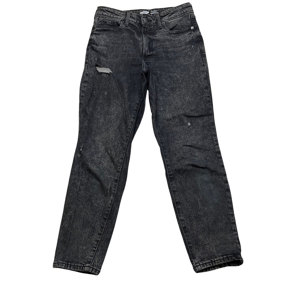 Old Navy Jeans‎ Womens 4 Black OG Straight High Rise Blackberry Distressed Denim